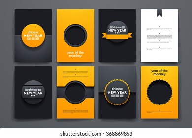 Vector design brochures with doodles backgrounds on Chinese New Year theme
