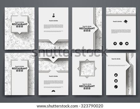 Vector design brochures with doodles backgrounds on restaurant theme