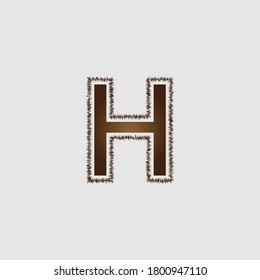 Vector Design of Brown Colored H Alphabet .Creative Design of Brown Colored H Alphabet with Rough Stroke .Vector Alphabetic Logo Design of H Letter.