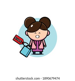Vector design of brown haired shopping lady