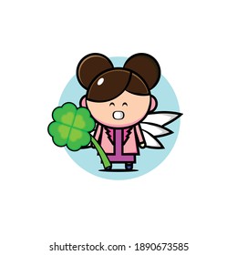 Vector design of brown haired woman bringing lucky leaves