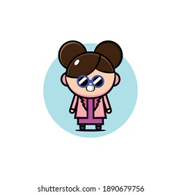 Diseño vectorial de una mujer de cabello marrón con gafas