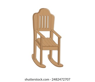 vector design of a brown rocking chair made of wood which is usually used to sit and relax for a moment while rocking back and forth