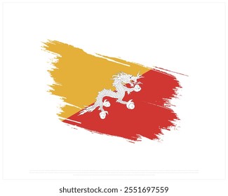 Vector design of brush flag of BHUTAN on a white background, Editable Vector illustration of BHUTAN brush flag, National Day design, vector design of Bhutan Brush Flag, National day of Bhutan