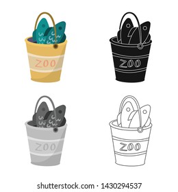 Vector design of bucket and fish sign. Collection of bucket and fishing stock symbol for web.