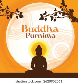 Vector design of Buddha Purnima, Beautiful background of Buddha with flowers and tree.