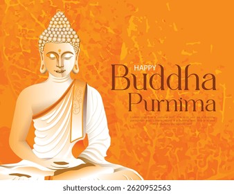 Vector design of Buddha Purnima, Beautiful background of Buddha with flowers and tree.