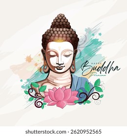 Projeto vetorial de Buda Purnima, Fundo bonito de Buda com flores e árvore.