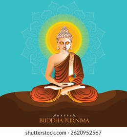 Vector design of Buddha Purnima, Beautiful background of Buddha with flowers and tree.