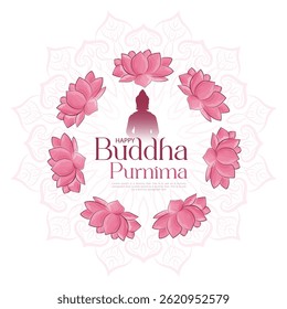 Projeto vetorial de Buda Purnima, Fundo bonito de Buda com flores e árvore.