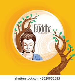 Vector design of Buddha Purnima, Beautiful background of Buddha with flowers and tree.