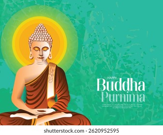 Vector design of Buddha Purnima, Beautiful background of Buddha with flowers and tree.