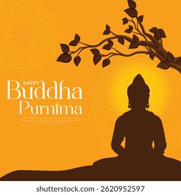 Vector design of Buddha Purnima, Beautiful background of Buddha with flowers and tree.