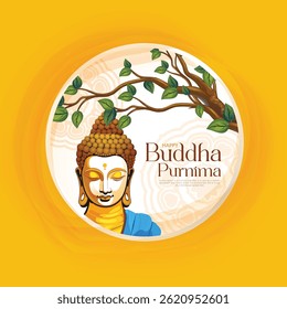Vector design of Buddha Purnima, Beautiful background of Buddha with flowers and tree.
