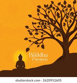 Vector design of Buddha Purnima, Beautiful background of Buddha with flowers and tree.