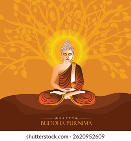 Vector design of Buddha Purnima, Beautiful background of Buddha with flowers and tree.