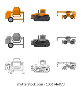 Vector design of build and construction icon. Collection of build and machinery stock vector illustration.