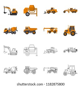 Vector design of build and construction sign. Set of build and machinery stock vector illustration.