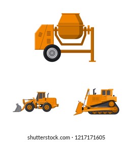 Vector design of build and construction sign. Collection of build and machinery stock symbol for web.