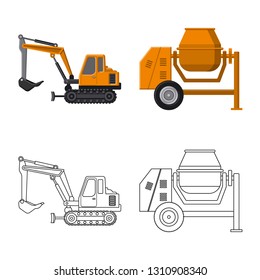 Vector design of build and construction symbol. Collection of build and machinery stock vector illustration.