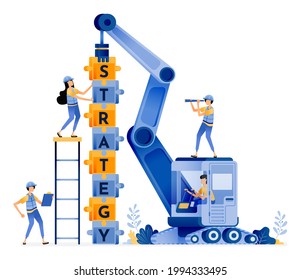 Vector Design of Build Teamwork with strategies. solving puzzles for cooperation. construction and heavy equipment. illustration Can be for websites, posters, banners, mobile apps, web, social media