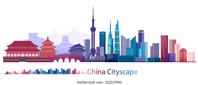 Vector Design Building and City of China, Abstract China Building of ancient and modern, Beijing, Shanghai