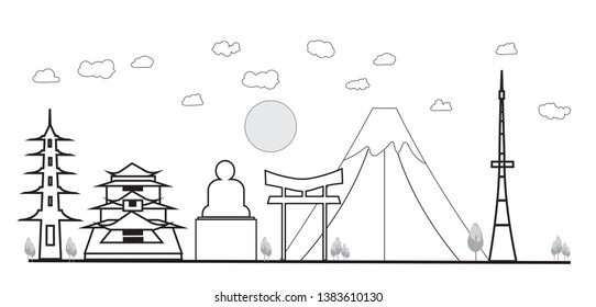 Vector Design Building and City of Japan, Urban cityscape of Japan.Travel To Japan Vector illustration EPS 10.