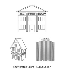 Vector design of building and city sign. Set of building and business stock vector illustration.