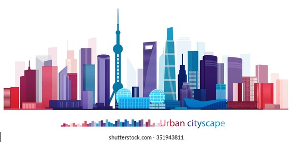 Vector Design Building and City, Urban cityscape of Shanghai China, Shanghai