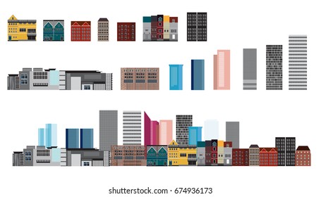 Edificio de diseño vectorial y ciudad. Paisaje urbano.