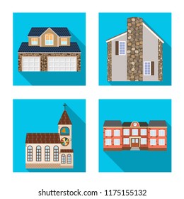 Vector design of building and front icon. Set of building and roof vector icon for stock.