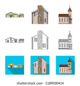 Vector design of building and front icon. Set of building and roof stock vector illustration.