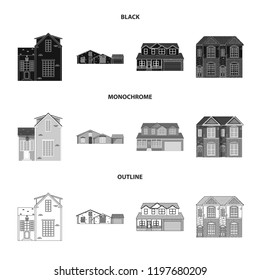Vector design of building and front icon. Collection of building and roof stock symbol for web.