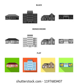 Vector design of building and front icon. Set of building and roof stock symbol for web.