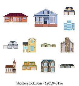 Vector design of building and front icon. Set of building and roof vector icon for stock.