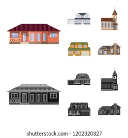 Vector design of building and front icon. Set of building and roof vector icon for stock.