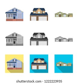 Vector design of building and front icon. Set of building and roof stock vector illustration.