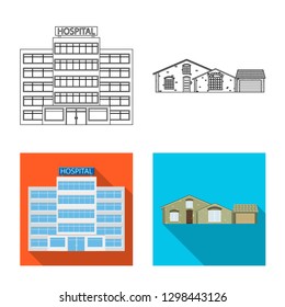 Vector design of building and front icon. Set of building and roof vector icon for stock.