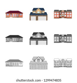 Vector design of building and front icon. Collection of building and roof stock symbol for web.