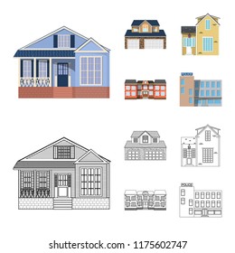 Vector design of building and front sign. Set of building and roof stock vector illustration.