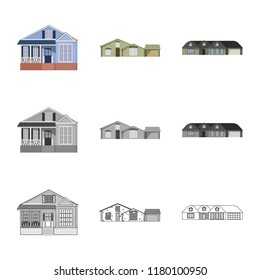 Vector design of building and front sign. Collection of building and roof stock symbol for web.