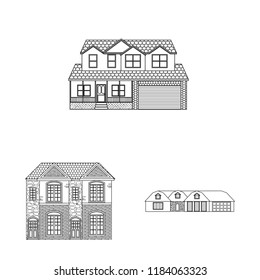Vector design of building and front sign. Set of building and roof stock vector illustration.