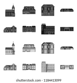 Vector design of building and front sign. Collection of building and roof stock vector illustration.