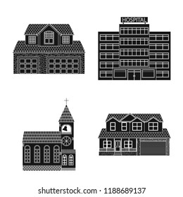Vector design of building and front sign. Collection of building and roof stock vector illustration.