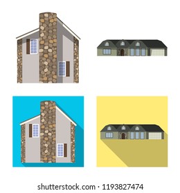 Vector design of building and front sign. Collection of building and roof stock vector illustration.