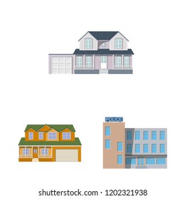 Vector design of building and front sign. Collection of building and roof vector icon for stock.