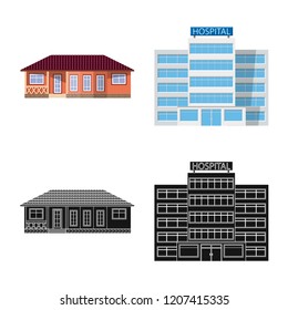 Vector design of building and front sign. Collection of building and roof vector icon for stock.