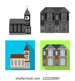 Vector design of building and front sign. Collection of building and roof vector icon for stock.