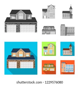 Vector design of building and front sign. Collection of building and roof vector icon for stock.