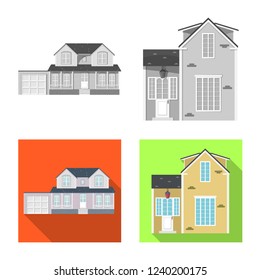 Vector design of building and front sign. Set of building and roof vector icon for stock.